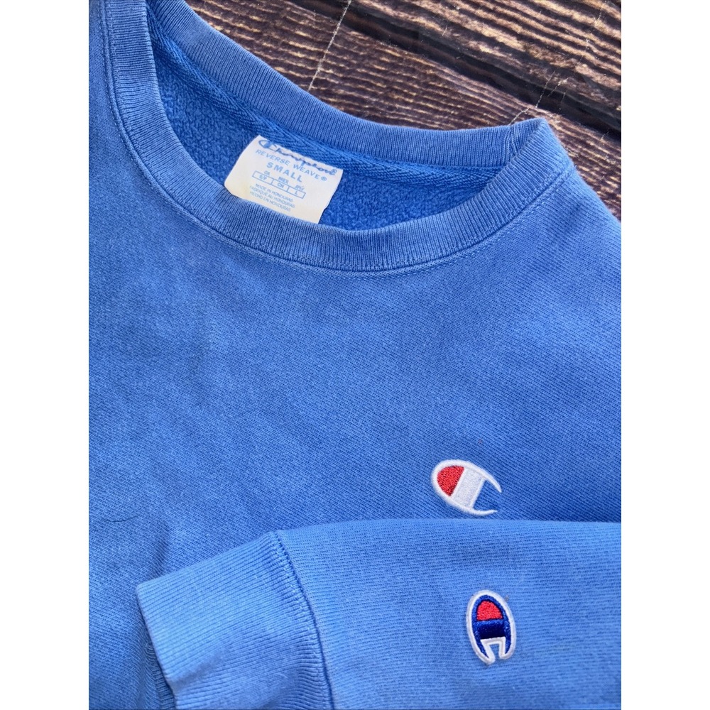 Vintage Champion Sweatshirt Small Reverse Weave Womens Blue Crew Neck Flaw - Picture 1 of 8
